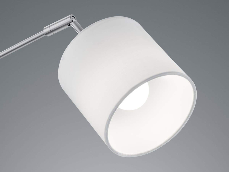 Stehlampe TOMMY gebogen 5-flammig Metall Silber & Stoffschirme Weiß, Höhe 200cm