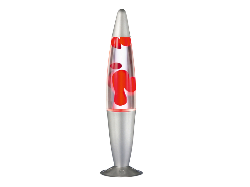 Raketen Lavalampe 90er Jahre Lichtsäule in rot/silber, Höhe 41cm Ø10cm