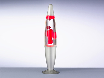 Raketen Lavalampe 90er Jahre Lichtsäule in rot/silber, Höhe 41cm Ø10cm