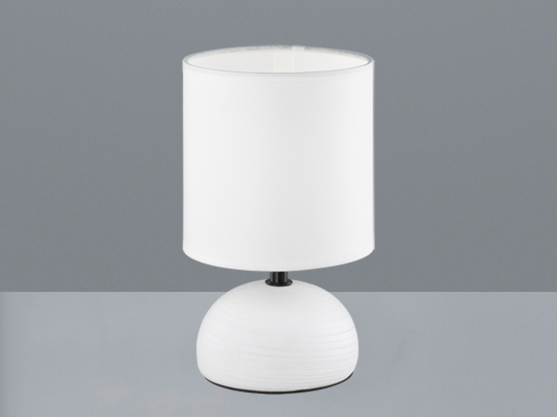 Keramik Tischleuchte LUCI Weiß runder Stofflampenschirm in Weiß Ø14cm