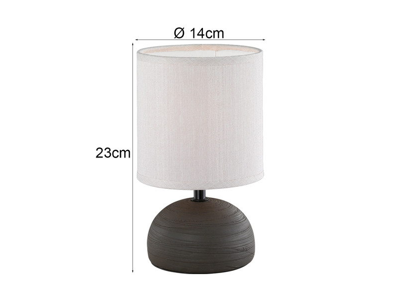 Kleine Tischleuchte LUCI mit Keramikfuß Braun & Stoffschirm, Höhe 23cm