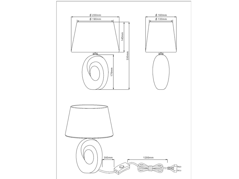 Tischlampe TABA Keramik Gold mit E14 Stoffschirm Schwarz, Höhe 33cm