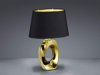 Tischlampe TABA Keramik Gold mit E14 Stoffschirm Schwarz, Höhe 33cm