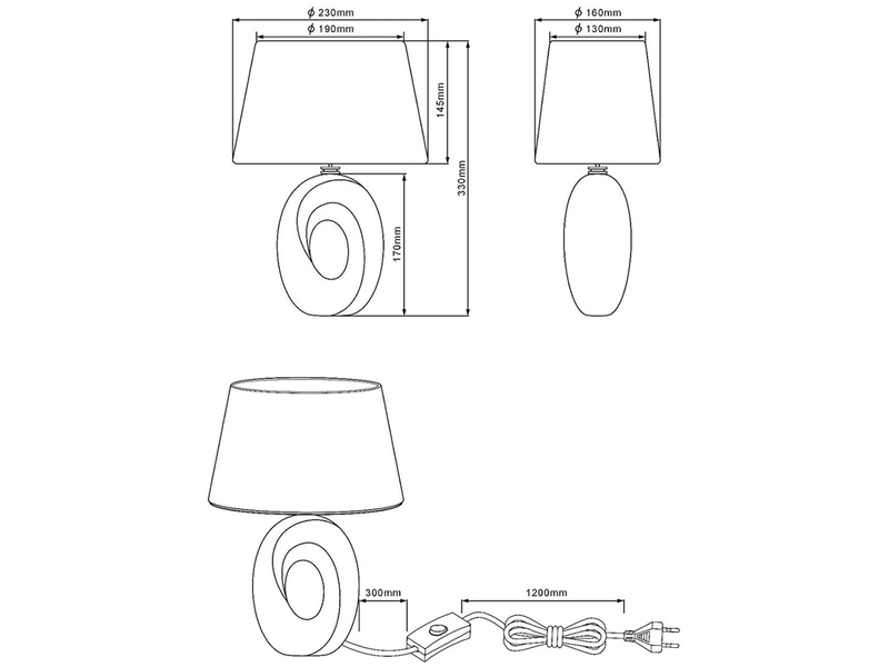 Tischlampe TABA Keramik Silber mit E14 Stoffschirm Weiß, Höhe 33cm
