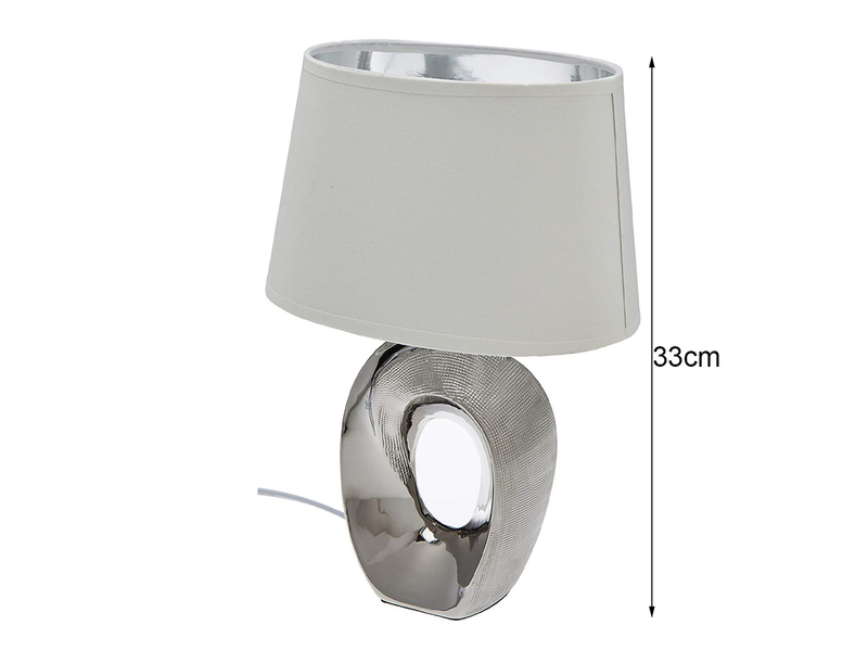 Tischlampe TABA Keramik Silber mit E14 Stoffschirm Weiß, Höhe 33cm