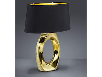 Große Tischleuchte TABA 1 flammig Keramikfuß goldfarbig Schirm schwarz Höhe 52cm