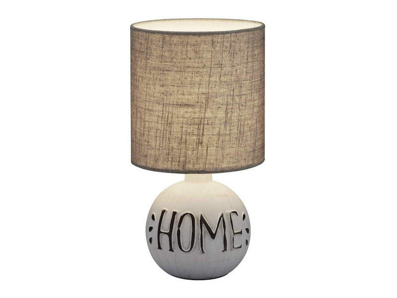 Tischleuchte ESNA Keramik-Sockel Schriftzug HOME Stoffschirm Braun, Höhe 31cm