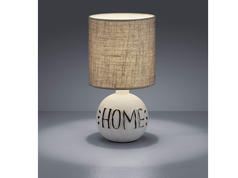 Tischleuchte ESNA Keramik-Sockel Schriftzug HOME Stoffschirm Braun, Höhe 31cm