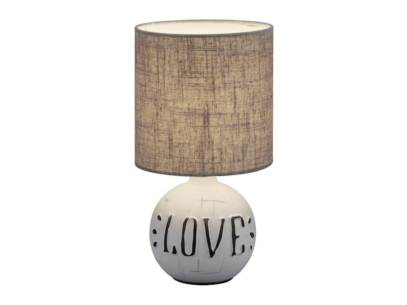Tischleuchte ESNA Keramik-Sockel Schriftzug LOVE Stoffschirm Braun, Höhe 31cm