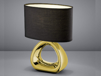 Tischleuchte GIZEH 1 flammig Keramikfuß Gold Stoffschirm schwarz Höhe 34cm