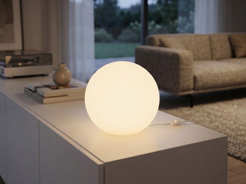 Kleine Glas Kugel Tischlampe PINGPONG Weiß Ø 20cm