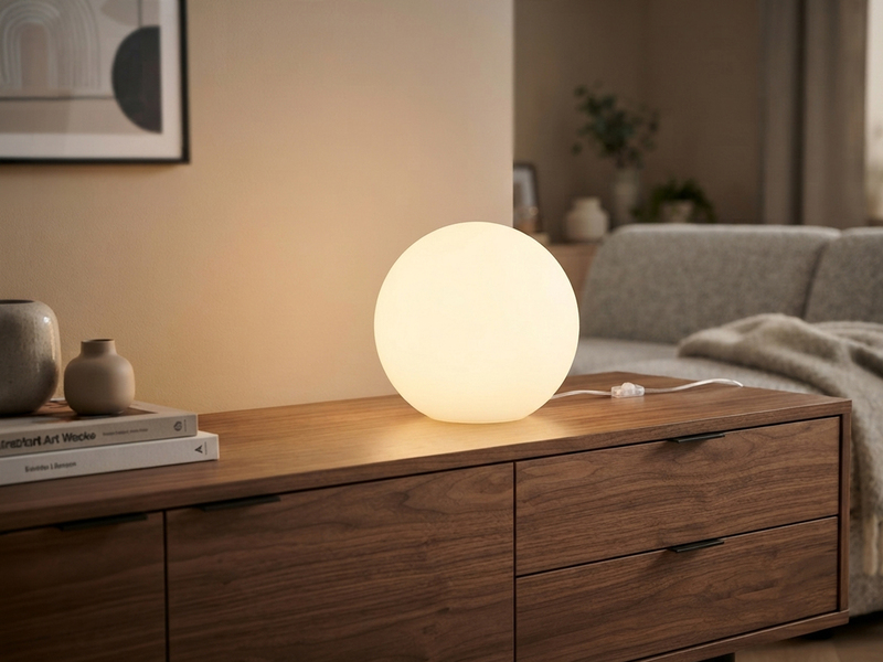 Kleine Glas Kugel Tischlampe PINGPONG Weiß Ø 20cm
