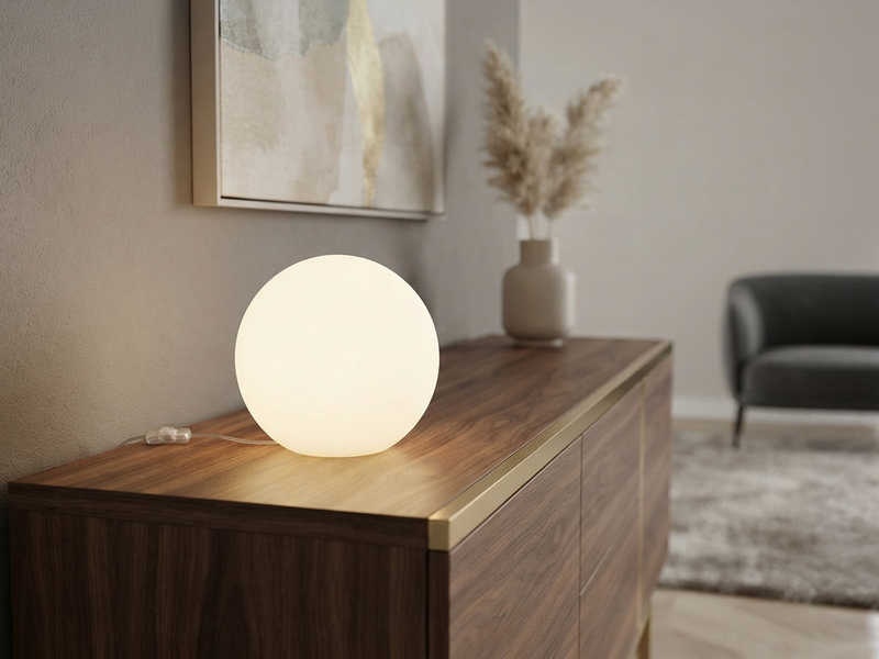 Kleine Glas Kugel Tischlampe PINGPONG Weiß Ø 20cm