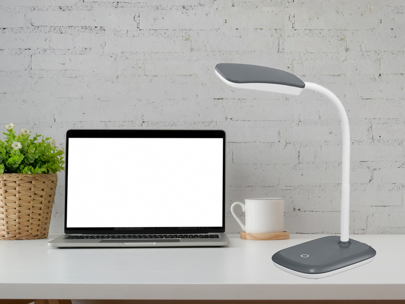 LED Schreibtischleuchte BOA in Grau mit Flex Gelenk & 4-fach Dimmer, 36cm