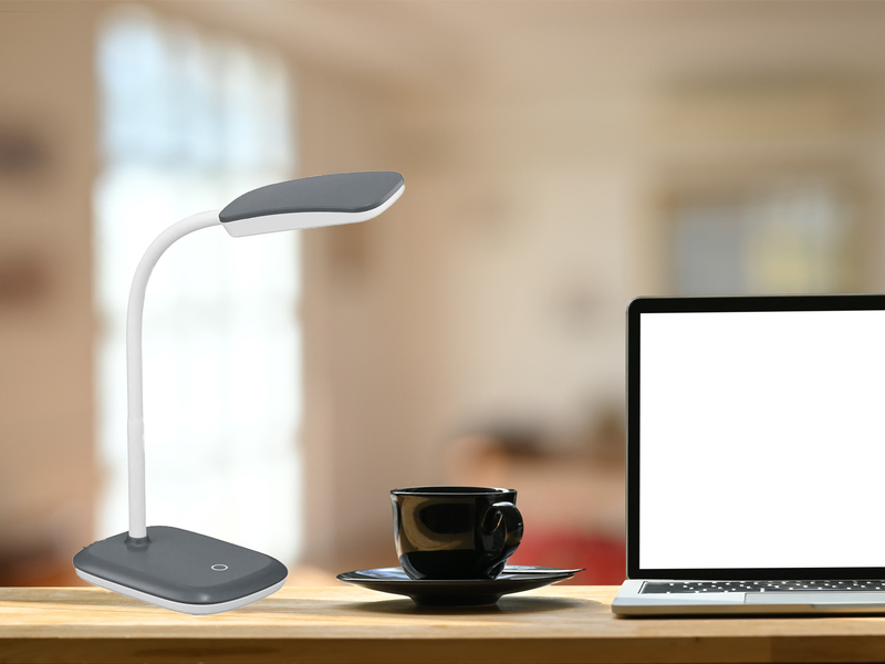 LED Schreibtischleuchte BOA in Grau mit Flex Gelenk & 4-fach Dimmer, 36cm