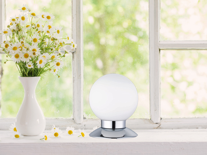 LED Tischleuchte PRINCESS Chrom Glasschirm Weiß, Touchdimmer, Höhe 13cm