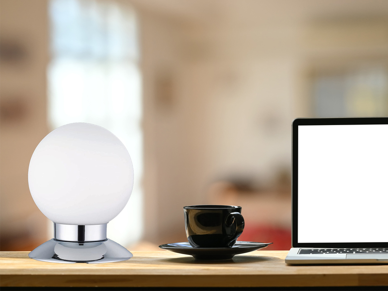 LED Tischleuchte PRINCESS Chrom Glasschirm Weiß, Touchdimmer, Höhe 13cm