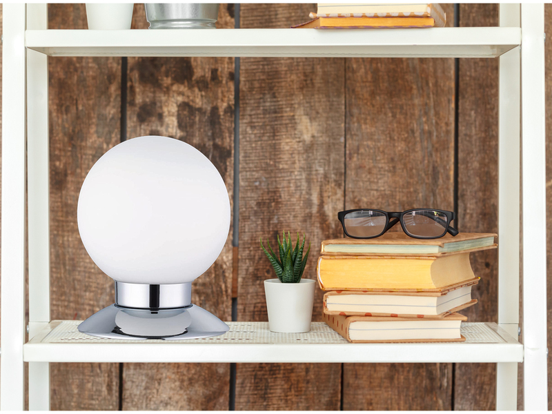 LED Tischleuchte PRINCESS Chrom Glasschirm Weiß, Touchdimmer, Höhe 13cm