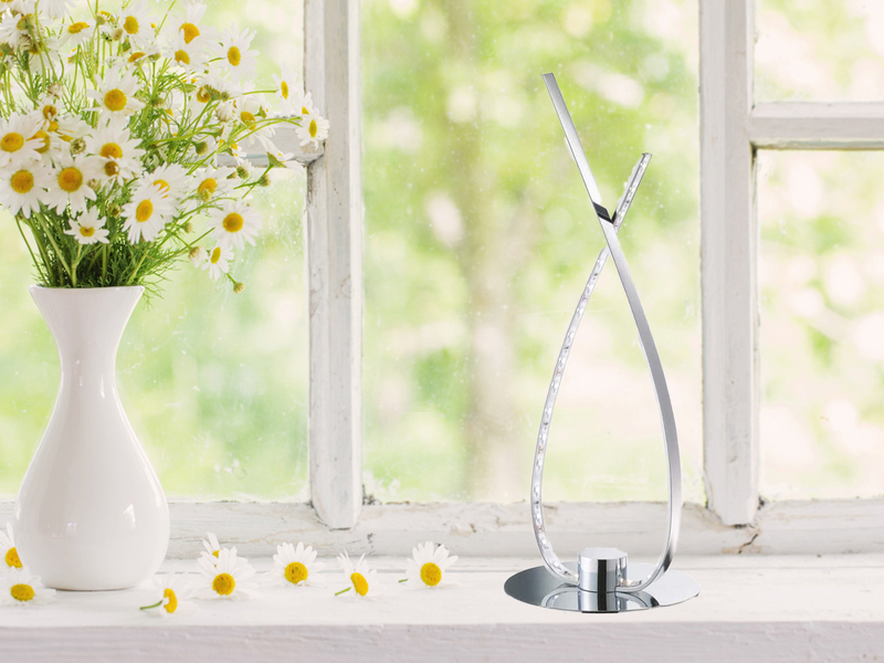 Moderne LED Tischleuchte MICKEY Metall Silber Chrom - Höhe 31,5cm