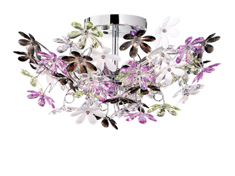 Verspielte Deckenleuchte FLOWER Ø51cm im floralen Design - Chrom Multicolor