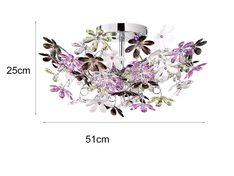 Verspielte Deckenleuchte FLOWER Ø51cm im floralen Design - Chrom Multicolor