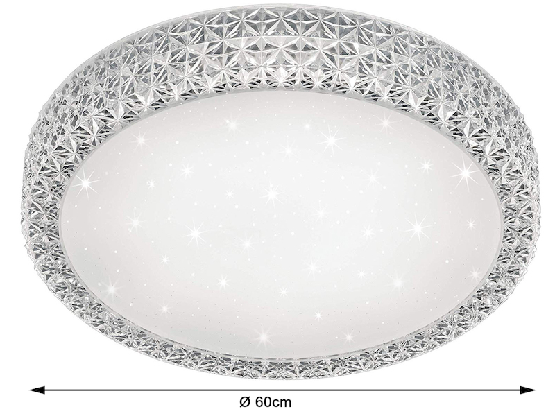 Dimmbare LED Deckenlampe PEGASUS Fernbedienung Ø60cm H. 11cm Weiß Kristall-Optik