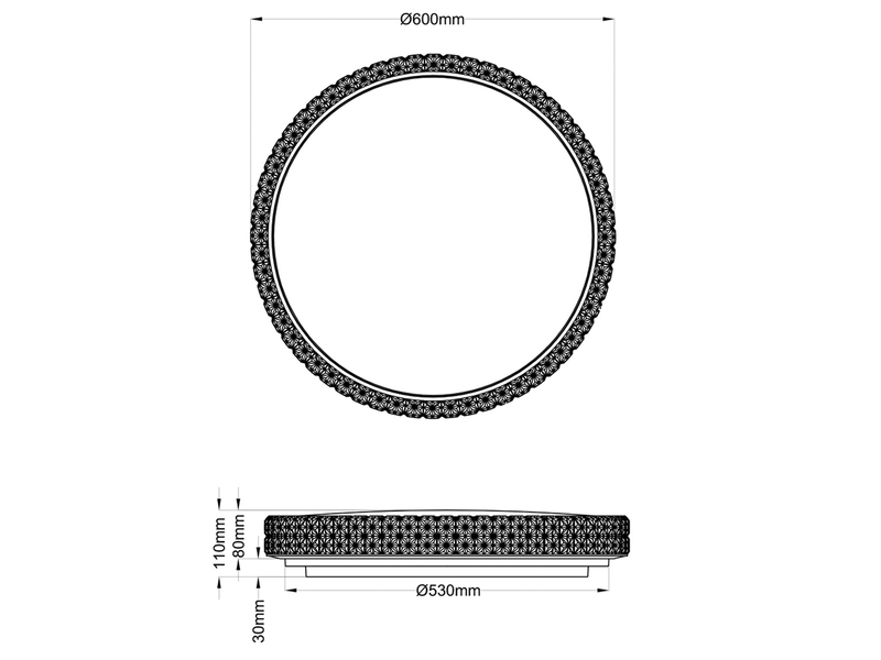 Dimmbare LED Deckenlampe PEGASUS mit Fernbedienung & Kristall, Ø 60cm