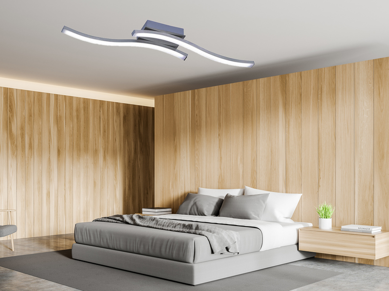 LED Deckenleuchte ROUTE Metall Silber 2-flammig, Warmweiß, Breite 56cm