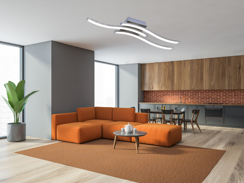 LED Deckenleuchte ROUTE Metall Silber, 3-flammig Warmweiß, Breite 56cm