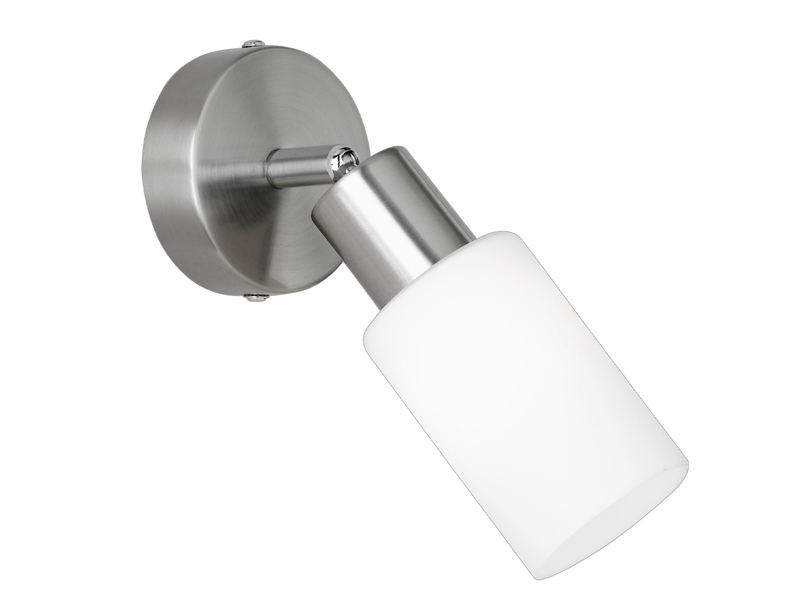 Wandstrahler MARS Silber mit Glas Lampenschirm Weiß, Höhe 17,5cm