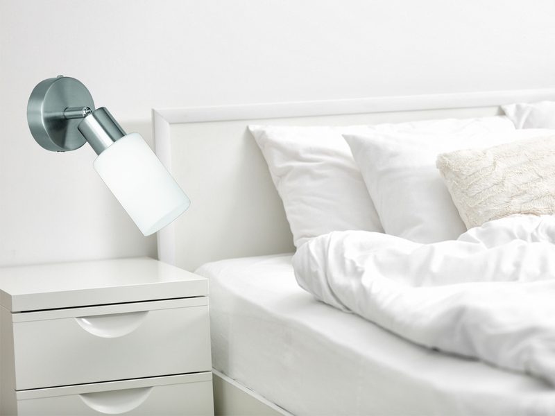 Wandstrahler MARS Silber mit Glas Lampenschirm Weiß, Höhe 17,5cm