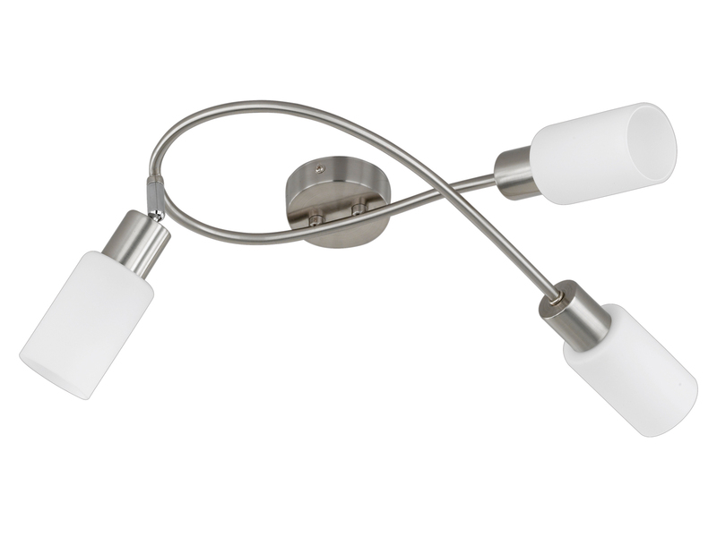 Deckenstrahler MARS 3-flammig Silber mit Glas Lampenschirmen Weiß, Breite 45cm