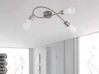 Deckenstrahler MARS 3-flammig Silber mit Glas Lampenschirmen Weiß, Breite 45cm