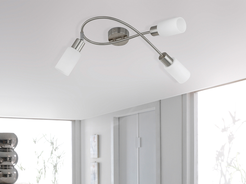 Deckenstrahler MARS 3-flammig Silber mit Glas Lampenschirmen Weiß, Breite 45cm