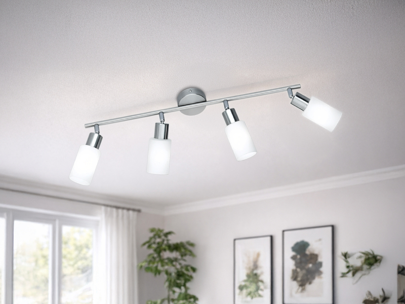 Deckenstrahler MARS 4-flammig Silber mit Glas Lampenschirmen Weiß, Breite 60cm