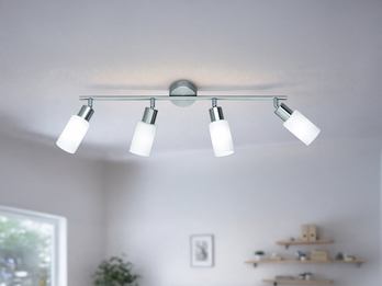 Deckenstrahler MARS 4-flammig Silber mit Glas Lampenschirmen Weiß, Breite 60cm