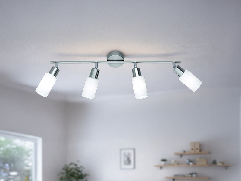 Deckenstrahler MARS 4-flammig Silber mit Glas Lampenschirmen Weiß, Breite 60cm