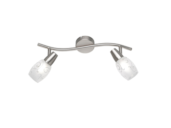Deckenstrahler COLMAR 2-flammig Silber mit Dekorglas satiniert, Breite 39cm