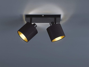 Deckenstrahler TOMMY 2-flammig Schwarz, Stoffschirme Schwarz Gold, Breite 28cm