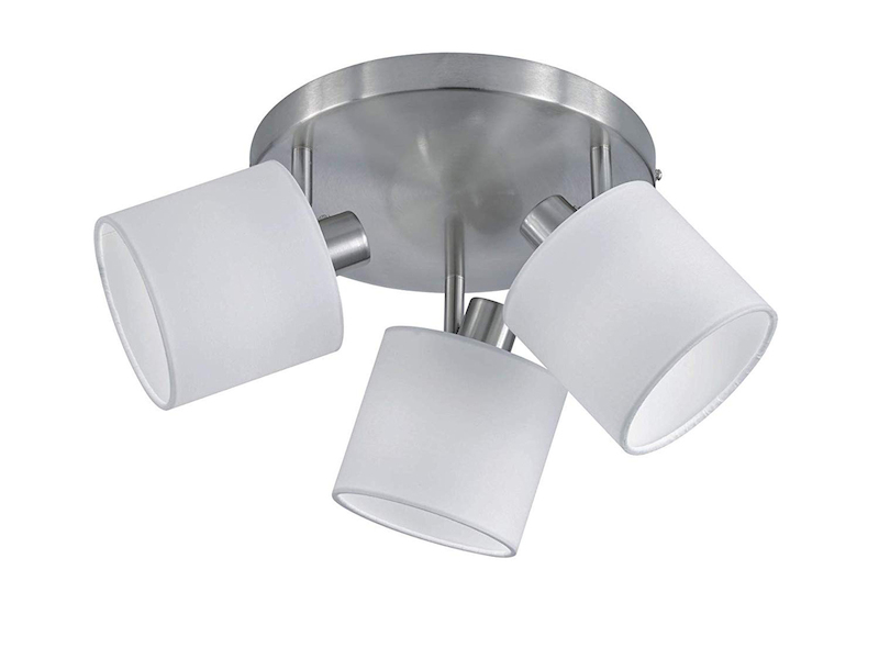 Deckenstrahler TOMMY 3-flammig Silber, E14 Stoffschirme Weiß Ø 25cm