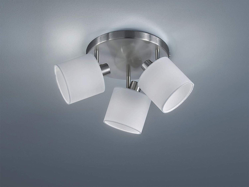 Deckenstrahler TOMMY 3-flammig Silber, E14 Stoffschirme Weiß Ø 25cm