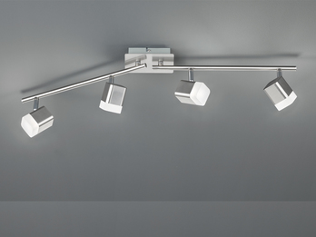 LED Deckenstrahler ROUBAIX 4 flammig Silber matt mit Schirmen in Weiß 78cm breit