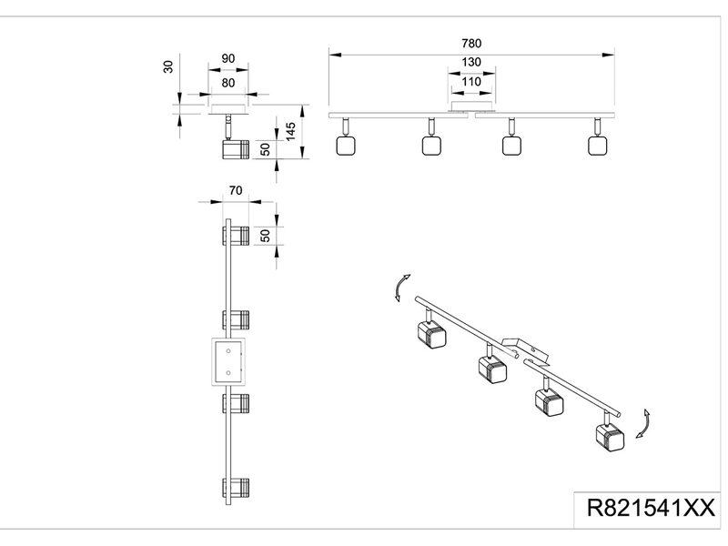 LED Deckenstrahler ROUBAIX 4-flammig Weiß matt, Breite 78cm