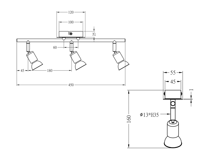 LED Deckenstrahler NIMES 3 flammig Metall Silber 45cm breit