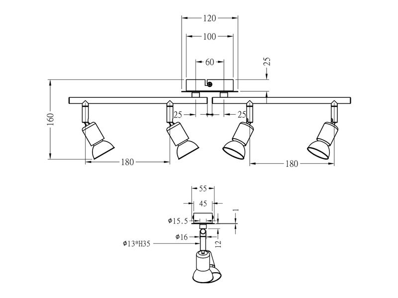 LED Deckenstrahler NIMES 4-flammig Metall Silber, Breite 60cm