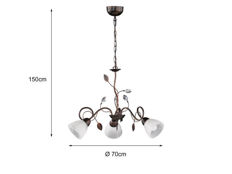 LED Pendelleuchte 3-flammig mit Glasschirmen und Kristalldeko Ø 70cm