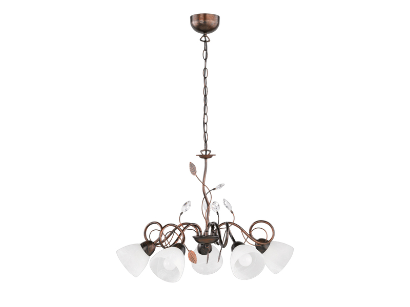 LED Pendelleuchte 5-flammig mit Glasschirmen und Kristalldeko Ø 70cm
