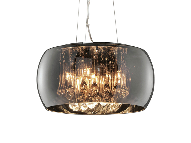 LED Pendelleuchte mit Glas Chrom in Rauchglas Optik & Kristallbehang Ø 40cm