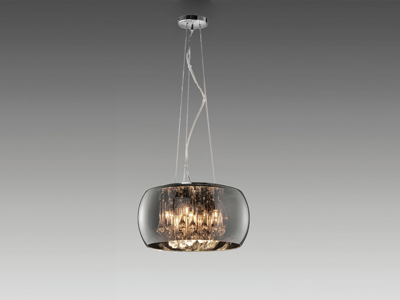 LED Pendelleuchte mit Glas Chrom in Rauchglas Optik & Kristallbehang Ø 40cm