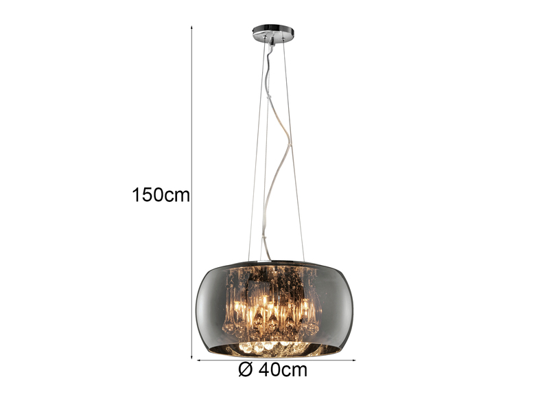 LED Pendelleuchte mit Glas Chrom in Rauchglas Optik & Kristallbehang Ø 40cm